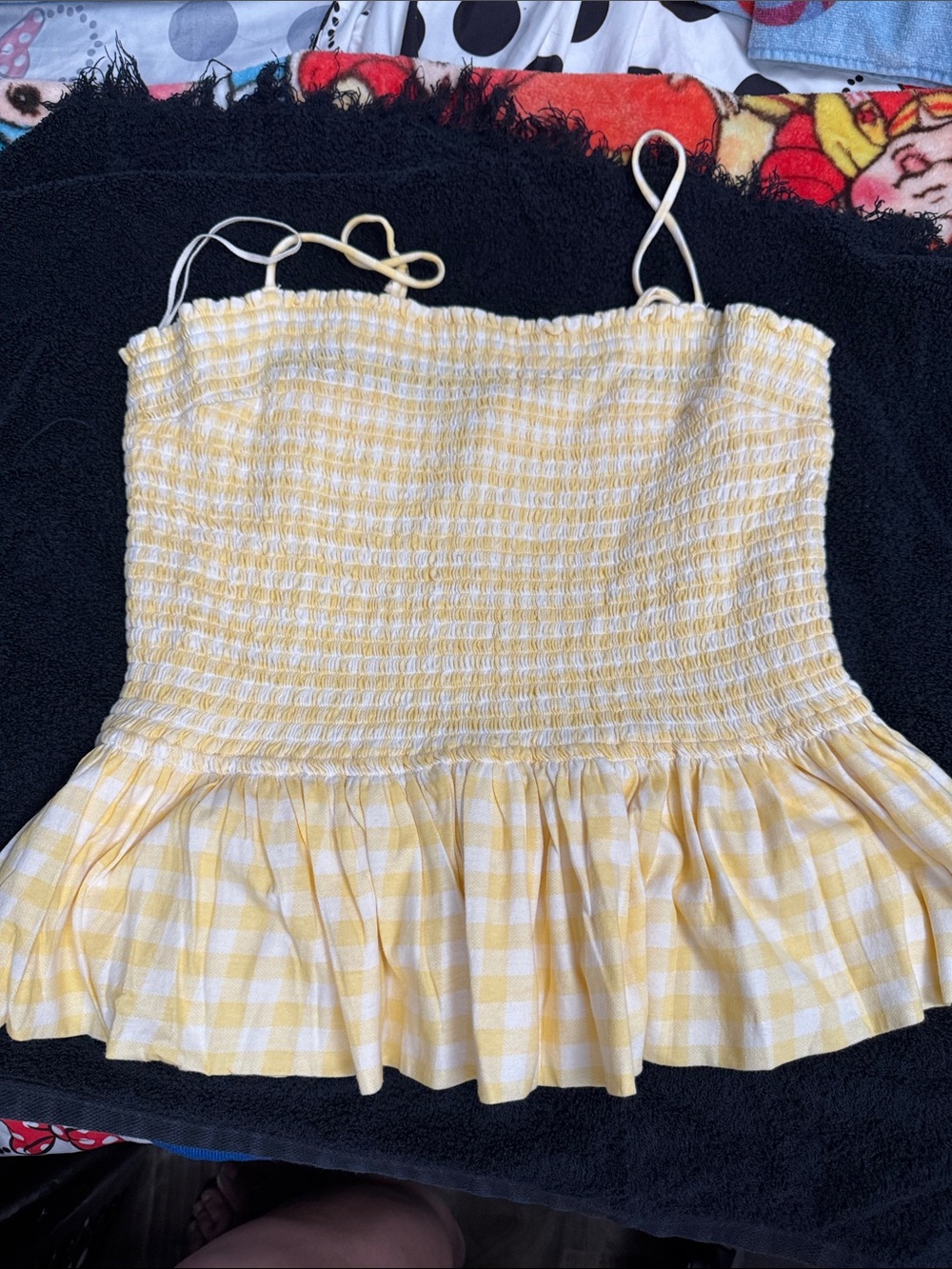 Free People Yellow Gingham Smocked Peplum Cami Top